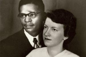 Black-and-white wedding photograph of Chris J. Parker’s parents on their wedding day.