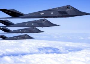 F-117 Nighthawks flying together like independent musicians and artists can fly together