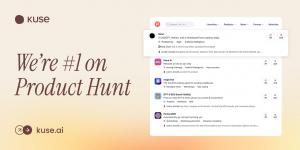 AIワークフローツール「Kuse」がProduct Huntの「Product of the Day」で1位を獲得。世界的な注目を集めるプロダクトレビュー画面。