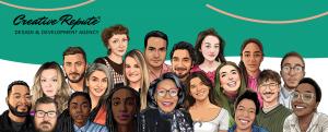 Stylized illustration of a diverse group of Creative Repute team members representing the agency’s global design and development talent.