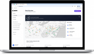 View of Woven's home page on a laptop. Brands can see their fleet performance at a glance. They can save time and quickly understand which locations are healthy, which need attention and which are critical.