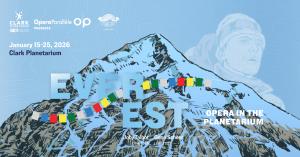 Main poster art for Everest Opera in the Planetarium including the logos for Clark Planetarium and Dome Fest West Presents. Credit given on the image to composer Joby Talbot and librettist Gene Scheer.