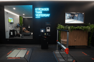 Wide view of MetaLab’s Strength and Balance Station at Confidia Health Institute in Bristol, Connecticut, featuring VALD strength testing equipment in a modern clinical performance space.