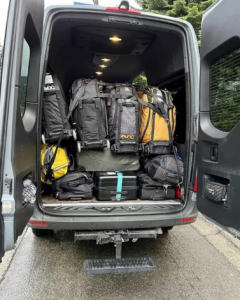 Generous luggage capacity for skis, boards, and large group baggage.