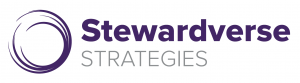 Stewardverse Strategies logo featuring a purple circular brushstroke icon and the company name, with ‘Stewardverse’ in purple and ‘Strategies’ in gray.