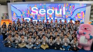 Participants of CES 2026 Seoul Pavilion's opening ceremony takes commemorative group photo