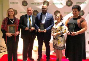 Criminal justice advocates and officials awarded for working to improve results for citizens returning from incarceration.  (Left to right) Myra Woods, Reunion DC; John Stanard, Director of Social Betterment Programs & Policy for the Church of Scientology