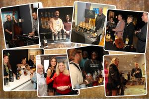 A collage of 6 pics of whisky and celebs