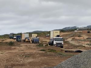 Trucks transporting data centre components across the island in convoy