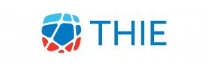 A modern logo with "THIE" in blue, next to a geometric globe design in blue and red, conveying innovation and global reach on a white background.