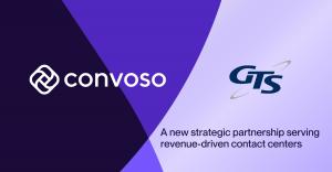 GTS–Convoso partnership announcement with company logos stating "A new strategic partnership serving revenue-driven contact centers"
