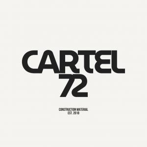 Official logo of Cartel 72 featuring bold black typography with the number 72 and the subtitle 'Construction Material Est. 2018' on a cream background.