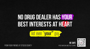 Otsego County-Think Twice-PSA image stating "No drug dealer has your best interest at heart - not even 'your' guy"