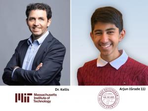 picture of Dr. Kellis and Arjun with university logos