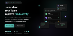 TeamGrid.ai AI-powered dashboard displaying execution intelligence, productivity scoring, time tracking, and organization-wide performance insights.