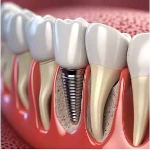 A graphical cross-section of a dental implant