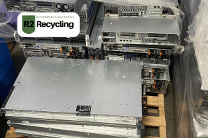 Palletized stack of servers for recycling