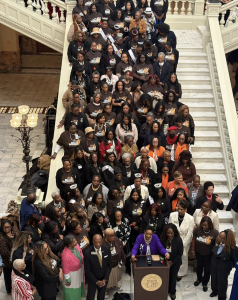 Women and legislation at the press conference, advancing justice-centered policy during the Human Trafficking Awareness & Black Women’s Roundtable Event