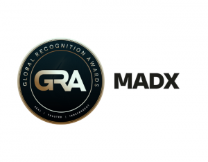 Global Recognition Awards (GRA) logo featuring a gold and black circular emblem with the letters ‘GRA,’ displayed next to the text ‘MADX’ on a white background.