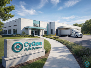 Exterior rendering of a planned CyGen Alpha Systems radiopharmaceutical facility
