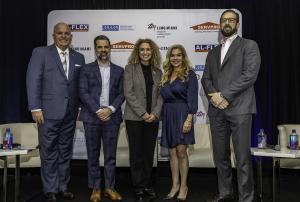 Panelists, moderator Alice Bravo, P.E., and GMBHA host leadership during the Future of Tourism Mobility discussion addressing Miami’s transportation strategy for 2026 and beyond.
