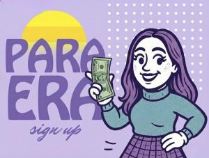 Para Era $5 Paralegal Training Image Cartoon Woman holding $5 with paralegals