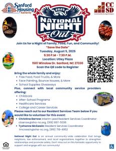 August 2025 National Night Out Flyer for the Sanford Housing Authority