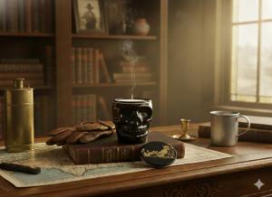 A fine art candle in a study.