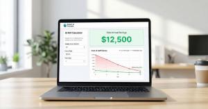 AI ROI calculator interface showing annual savings for small business automation.