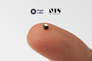 Pupil Labs forthcoming eye tracking product will be using NILT’s metaEye™ camera – shown here on a fingertip