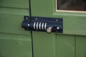 Squire's Combi Bolt 5 combination lock on a garden shed