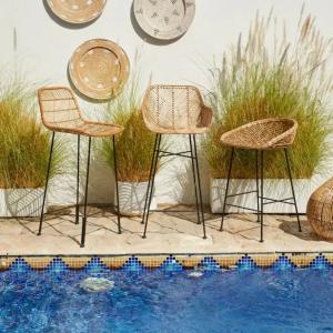 Outdoor bar stools with wooden frame