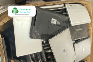 Laptops in a Gaylord box for recycling