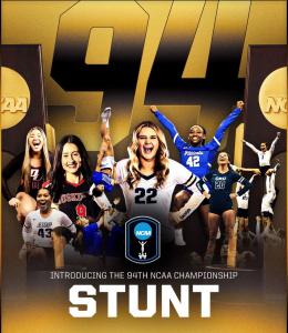 Individual STUNT athletes from different schools - with the NCAA logo, the STUNT logo and the #94 showcasing the 94th sport for the NCAA