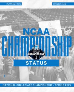 NCAA championship Logo in blue with a team celebrating in the background