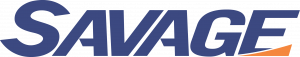 The Savage company logo, featuring bold blue capital letters and an orange swoosh accent beneath the letter E.