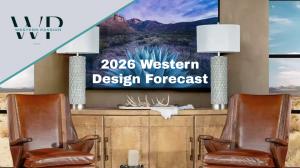 Western-style living room with leather armchairs, wood console, table lamps, and wall art showcasing the 2026 Western Design Forecast by Western Passion.