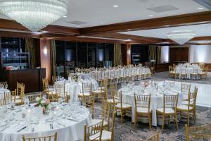 The Juniper Ballroom’s wood ceiling beams and outdoor terrace spanning the length of the ballroom make it ideal for wedding ceremonies, receptions, and rehearsal dinners.