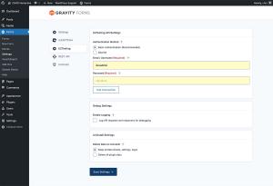 GravityForms addon for EZTesting - Settings Page