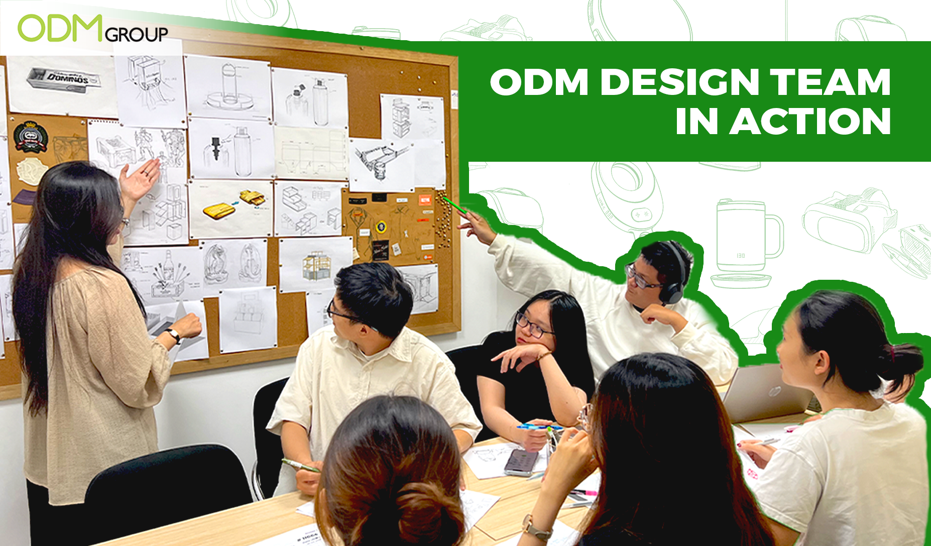 ODM designers reviewing product sketches during a design meeting