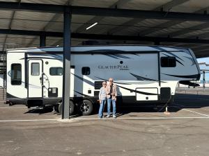 Bob and Donna McLain choosing a RV storage space for their Glacier Peak fifth wheel