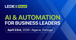 Graphic banner for LEDEX Forum, an international conference focused on real-world AI and automation applications for business leaders, held in the Algarve.