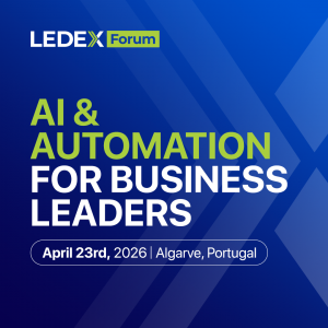 Graphic banner for LEDEX Forum, an international conference focused on real-world AI and automation applications for business leaders, held in the Algarve.