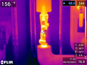 Thermographic image of Hot Water Valve at 156 degrees F