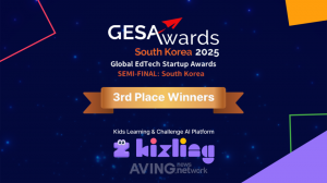 An official image announcing Kizling’s third-place win at the Global EdTech Startup Awards 2025 South Korea finals.