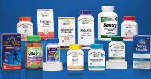 Blue background with a lineup of vitamins from 21st century vitamins