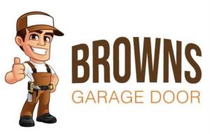Logo of Brown’s Garage Door featuring a garage door icon with company name, representing professional and dependable service