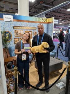 Dr. Marissa Steingold representing Tombot (left) and Movie Reviews and More founder Brian Sebastian (right) at CES 2026 in Las Vegas.