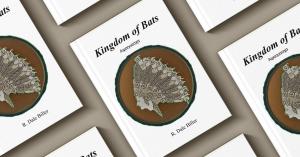 Cover of Kingdom of Bats by R. Dale Biller, featuring a circular bat illustration on a white background with a minimalist, symbolic design