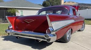 Candy Apple Red 1957 Chevrolet Bel Air Restomod Rear Three-Quarter View